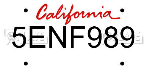 5ENF989 California License Plate