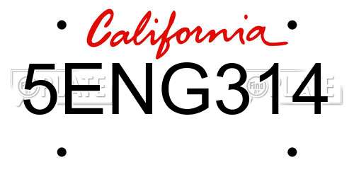 5ENG314 California License Plate