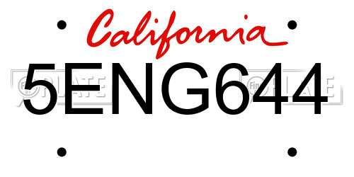 5ENG644 California License Plate