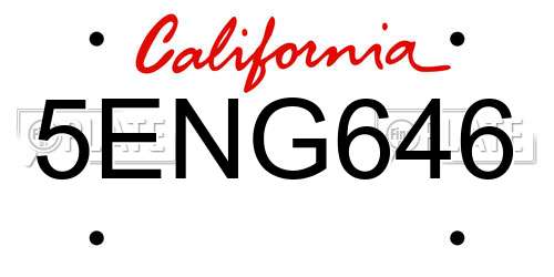 5ENG646 California License Plate
