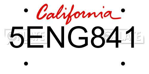 5ENG841 California License Plate