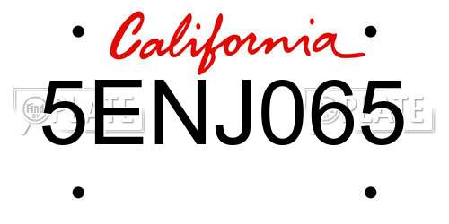 5ENJ065 California License Plate