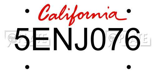 5ENJ076 California License Plate