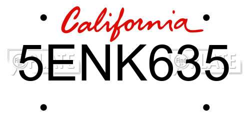 5ENK635 California License Plate