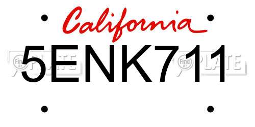 5ENK711 California License Plate