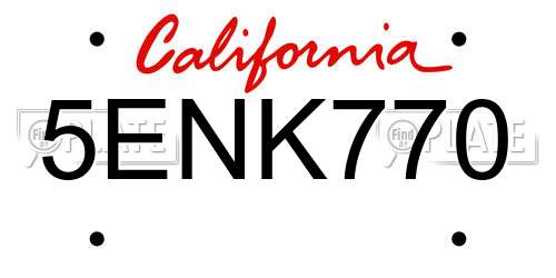 5ENK770 California License Plate