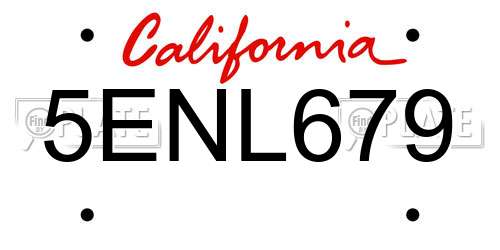 5ENL679 California License Plate