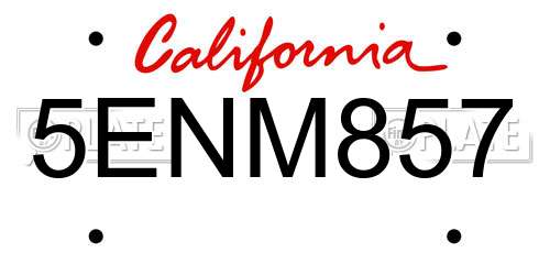 5ENM857 California License Plate