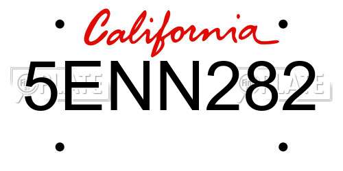 5ENN282 California License Plate