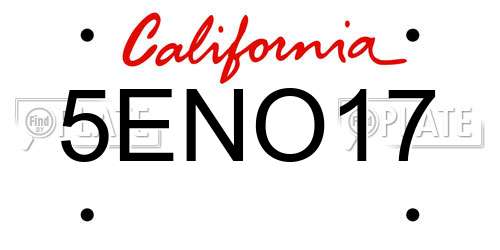 5ENO17 California License Plate