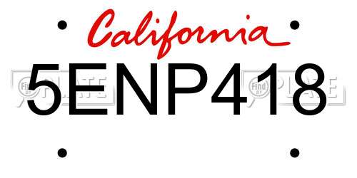 5ENP418 California License Plate
