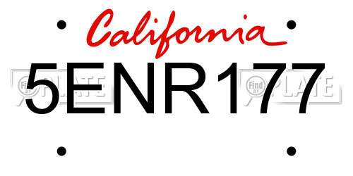 5ENR177 California License Plate