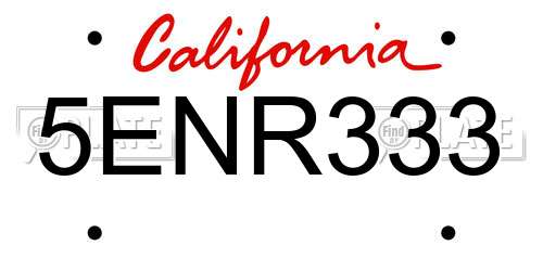 5ENR333 California License Plate