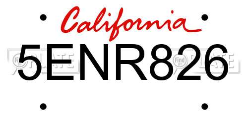5ENR826 California License Plate