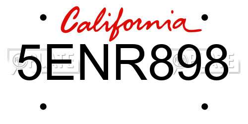 5ENR898 California License Plate