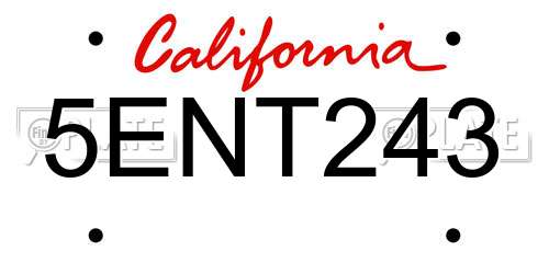 5ENT243 California License Plate