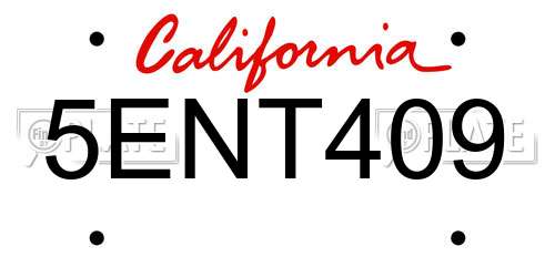 5ENT409 California License Plate