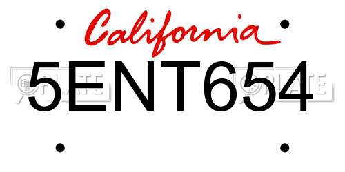 5ENT654 California License Plate