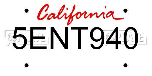 5ENT940 California License Plate