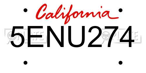 5ENU274 California License Plate