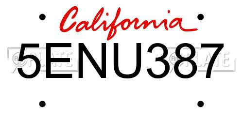 5ENU387 California License Plate