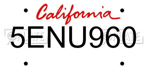 5ENU960 California License Plate