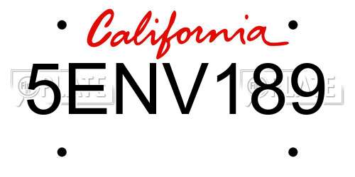 5ENV189 California License Plate