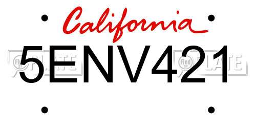 5ENV421 California License Plate