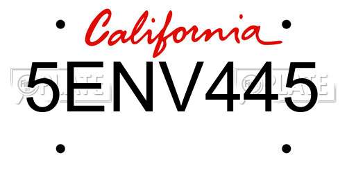5ENV445 California License Plate