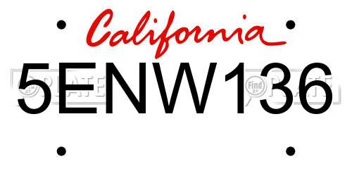 5ENW136 California License Plate