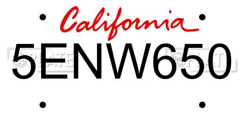 5ENW650 California License Plate