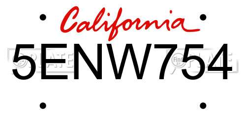 5ENW754 California License Plate