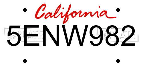 5ENW982 California License Plate