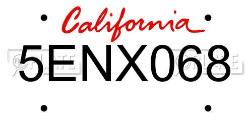 5ENX068 California License Plate