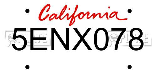5ENX078 California License Plate