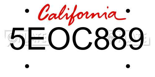 5EOC889 California License Plate