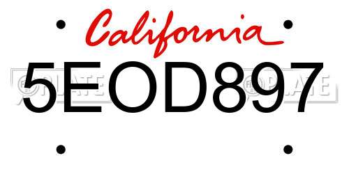 5EOD897 California License Plate