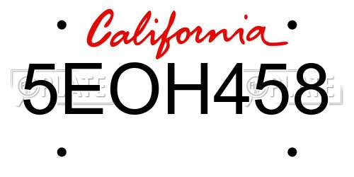 5EOH458 California License Plate