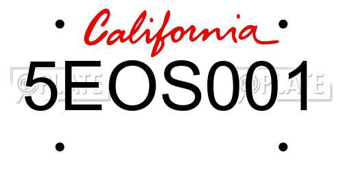 5EOS001 California License Plate