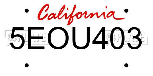 5EOU403 California License Plate