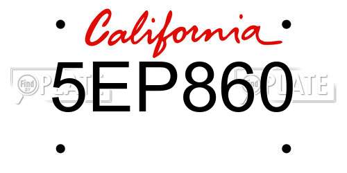 5EP860 California License Plate