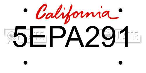 5EPA291 California License Plate