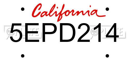 5EPD214 California License Plate