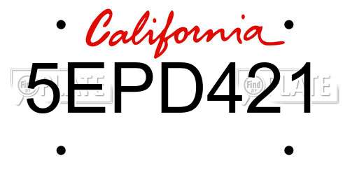 5EPD421 California License Plate