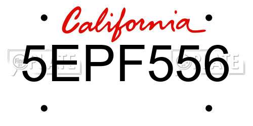 5EPF556 California License Plate