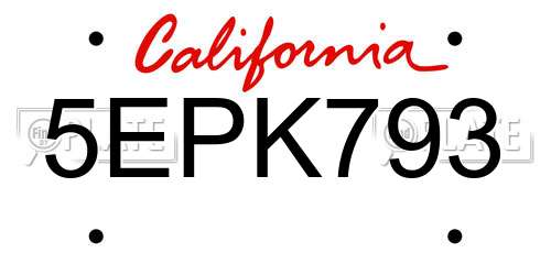 5EPK793 California License Plate