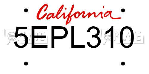 5EPL310 California License Plate