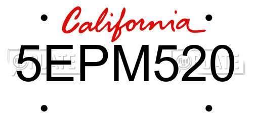 5EPM520 California License Plate