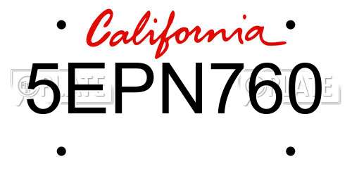 5EPN760 California License Plate