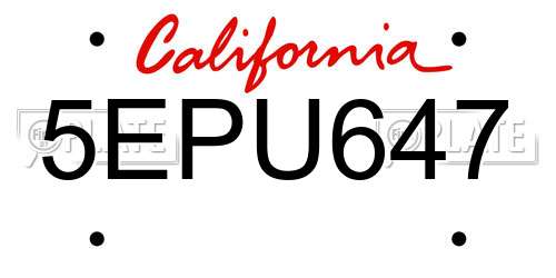 5EPU647 California License Plate